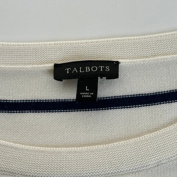 Talbots White Blue Striped Knit 3/4 Sleeve Pullover Sweater Womens Size Large L - Picture 8 of 10